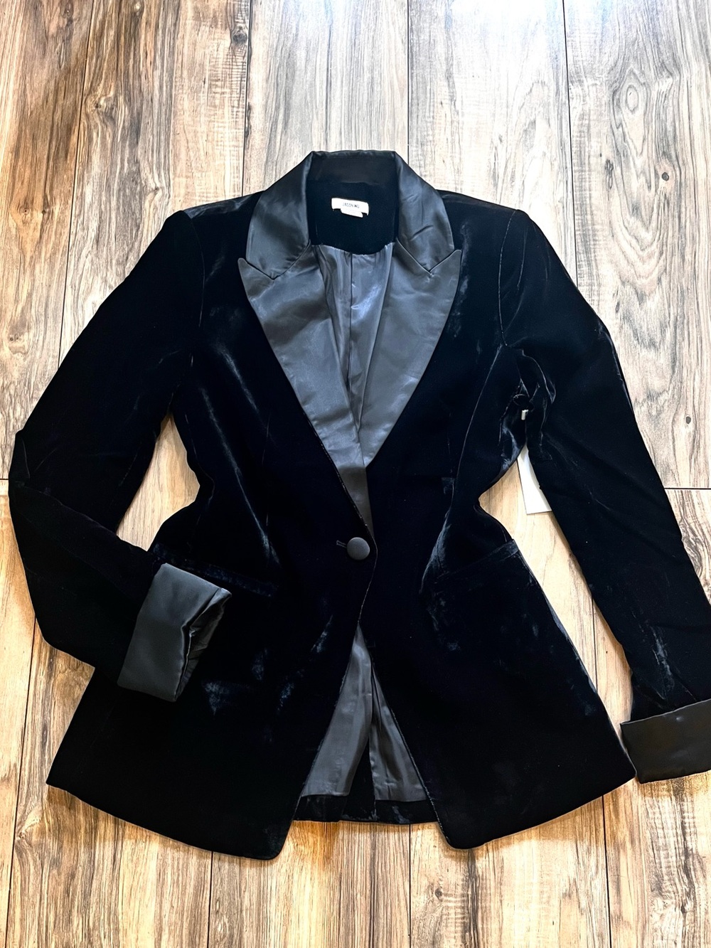 $400 JASON WU Black Velvet Satin Lapel Tailored One Button Blazer M - Picture 6 of 15